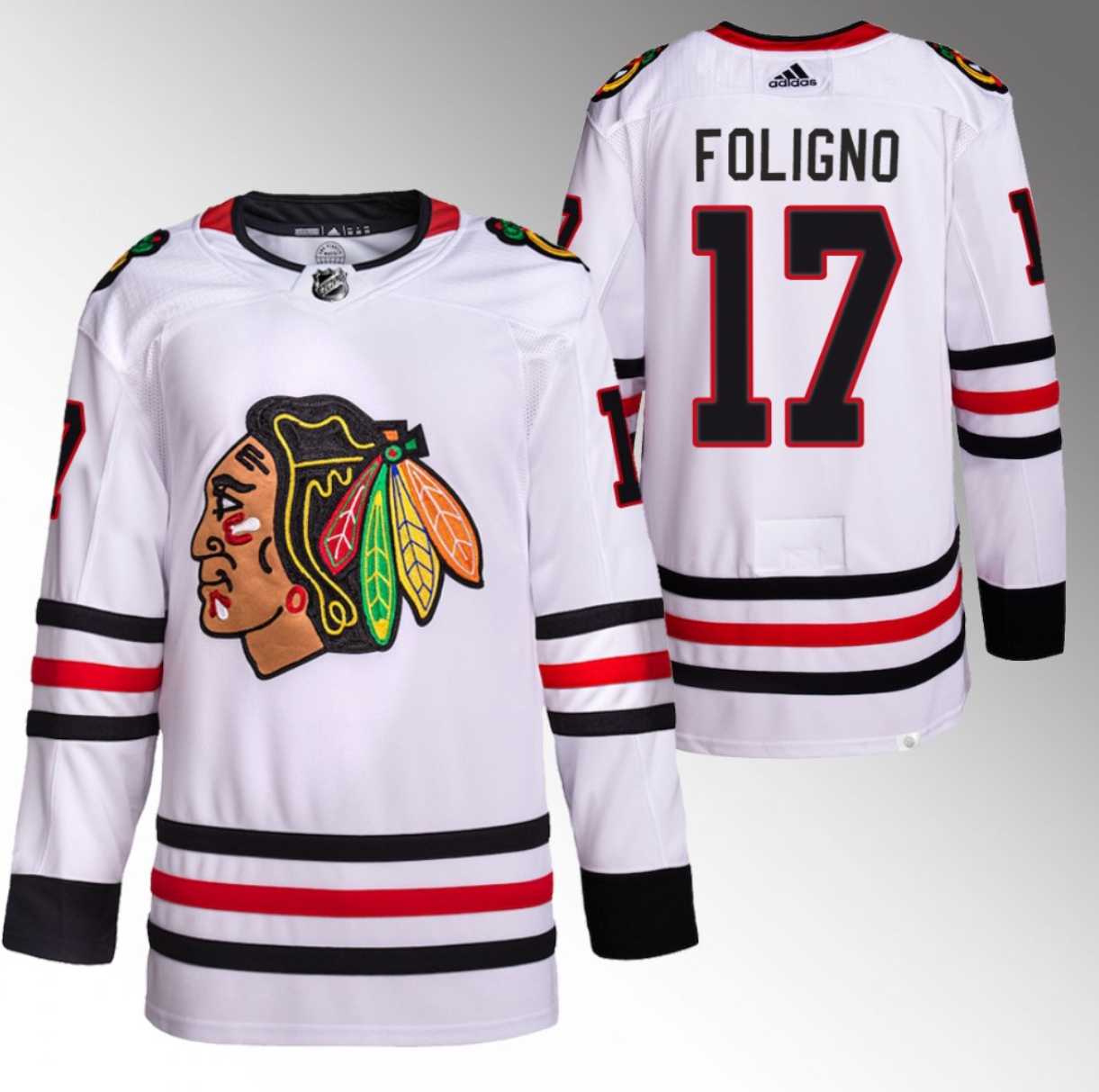 Mens Chicago Blackhawks #17 Nick Foligno White Stitched Hockey Jersey